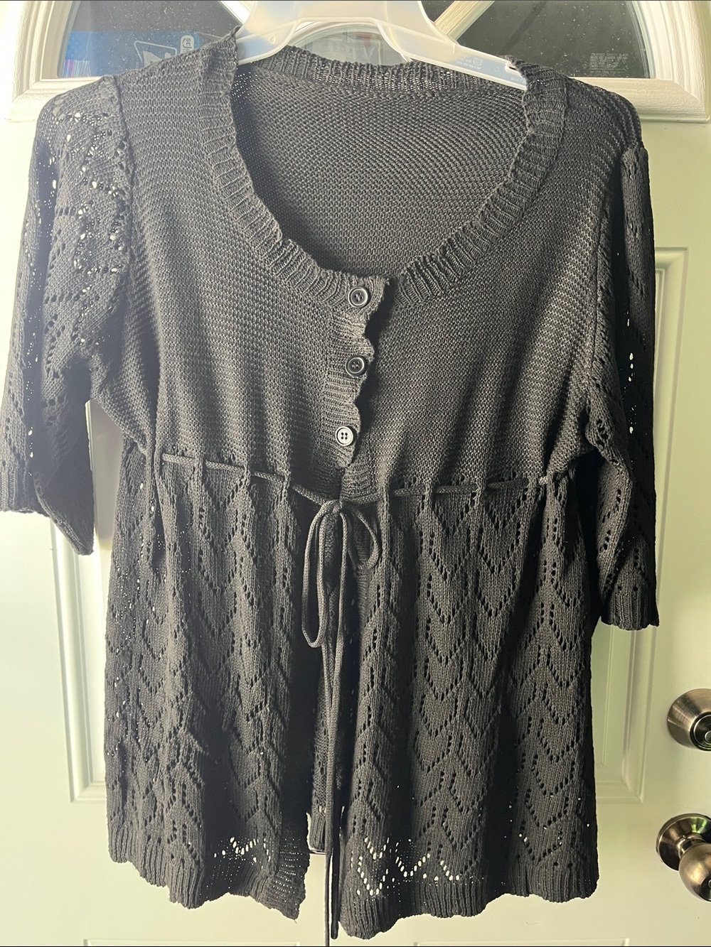 SHEIN Black Knit Button-Front Cardigan with Drawstring